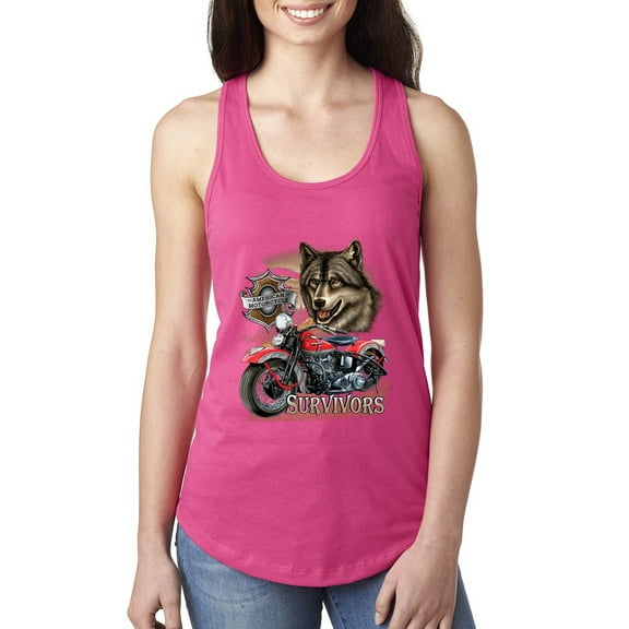Wild Bobby, American Motorcycle Wolves Survivors Made in the USA | Womens Fashion Jersey Racerback Tank Top, Raspberry, Large