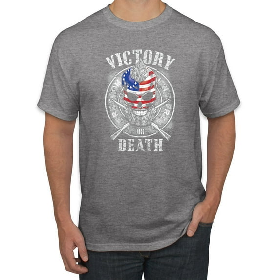 Wild Bobby, American Skull Victory or Death, Pop Culture, Men Graphic Tees, Heather Grey, 3XL