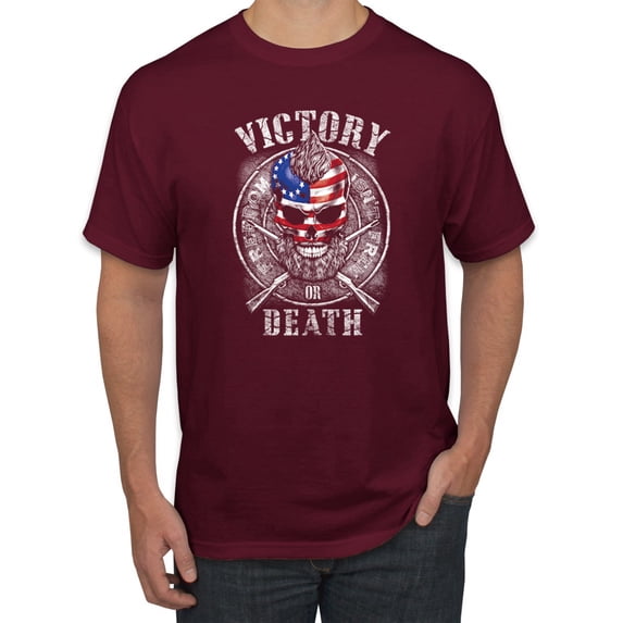 Wild Bobby, American Skull Victory or Death, Pop Culture, Men Graphic Tees, Maroon, Medium