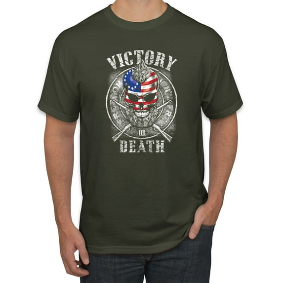 Wild Bobby, American Skull Victory or Death, Pop Culture, Men Graphic Tees, Military Green, Medium