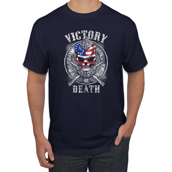 Wild Bobby, American Skull Victory or Death, Pop Culture, Men Graphic Tees, Navy, Large
