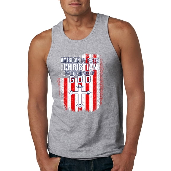 Wild Bobby, American by Birth Christian by The Grace of GOD Inspirational/Christian Men Graphic Tank Top, Heather Grey, Large