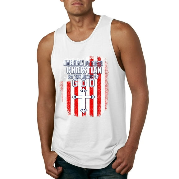 Wild Bobby, American by Birth Christian by The Grace of GOD Inspirational/Christian Men Graphic Tank Top, White, XX-Large