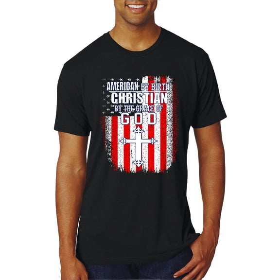 Wild Bobby, American by Birth Christian by The Grace of GOD Inspirational/Christian Men Premium Tri Blend Tee, True Black, Medium