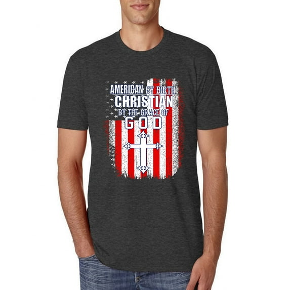 Wild Bobby, American by Birth Christian by The Grace of GOD Inspirational/Christian Men Premium Tri Blend Tee, Vintage Black, Small