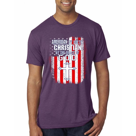 Wild Bobby, American by Birth Christian by The Grace of GOD Inspirational/Christian Men Premium Tri Blend Tee, Vintage Purple, Medium