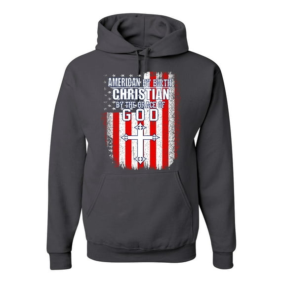 Wild Bobby, American by Birth Christian by The Grace of GOD Inspirational/Christian Unisex Graphic Hoodie Sweatshirt, Charcoal, Large