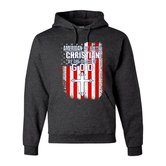 Wild Bobby, American by Birth Christian by The Grace of GOD Inspirational/Christian Unisex Graphic Hoodie Sweatshirt, Heather Black, 3X-Large
