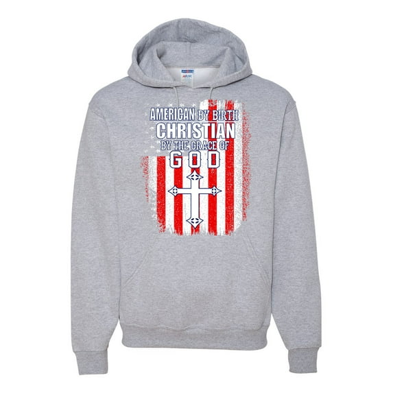 Wild Bobby, American by Birth Christian by The Grace of GOD Inspirational/Christian Unisex Graphic Hoodie Sweatshirt, Heather Grey, Large