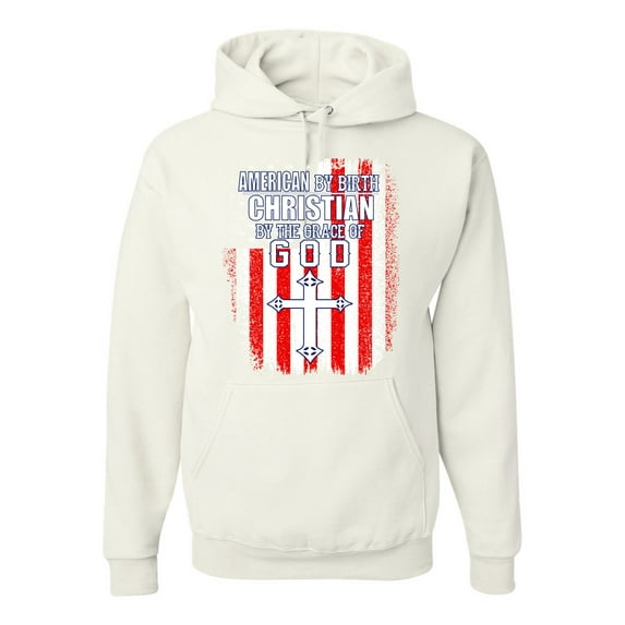 Wild Bobby, American by Birth Christian by The Grace of GOD Inspirational/Christian Unisex Graphic Hoodie Sweatshirt, White, Medium