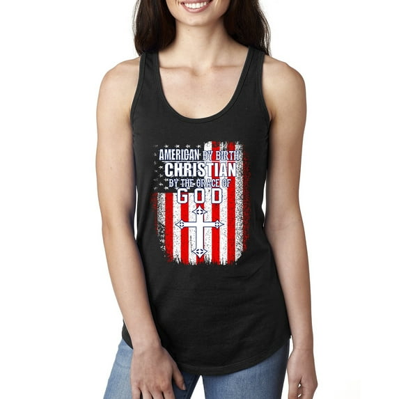 Wild Bobby, American by Birth Christian by The Grace of GOD Inspirational/Christian Women Racerback Tank Top, Black, Medium