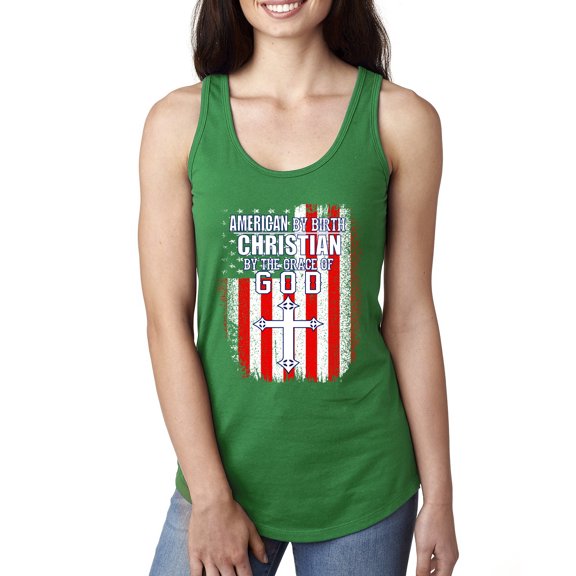 Wild Bobby, American by Birth Christian by The Grace of GOD Inspirational/Christian Women Racerback Tank Top, Kelly, Medium