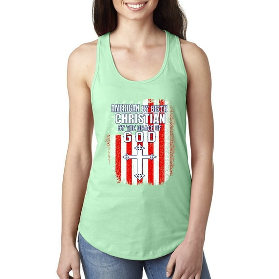 Wild Bobby, American by Birth Christian by The Grace of GOD Inspirational/Christian Women Racerback Tank Top, Mint, Medium