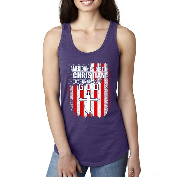 Wild Bobby, American by Birth Christian by The Grace of GOD Inspirational/Christian Women Racerback Tank Top, Purple Rush, Medium