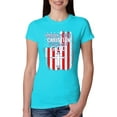 thumbnail image 1 of Wild Bobby, American by Birth Christian by The Grace of GOD Inspirational/Christian Women Slim Fit Junior Tee, Tahiti Blue, Small, 1 of 6