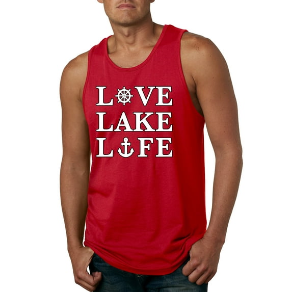 Wild Bobby, Anchor Wheels Love Lake Life, Men Graphic Tank Top, Red, Large