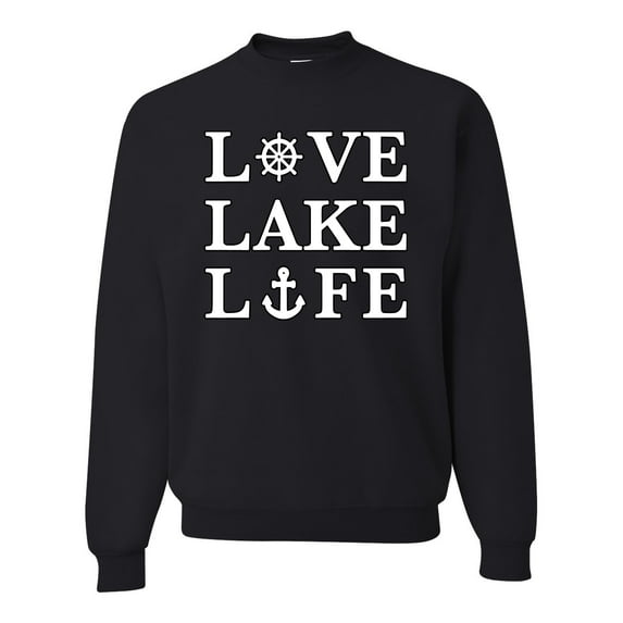 Wild Bobby, Anchor Wheels Love Lake Life, Unisex Crewneck Graphic Sweatshirt, Black, Small