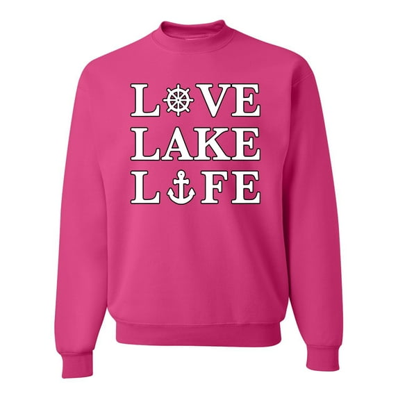 Wild Bobby, Anchor Wheels Love Lake Life, Unisex Crewneck Graphic Sweatshirt, Fuschia, Large