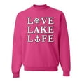 thumbnail image 1 of Wild Bobby, Anchor Wheels Love Lake Life, Unisex Crewneck Graphic Sweatshirt, Fuschia, Small, 1 of 4