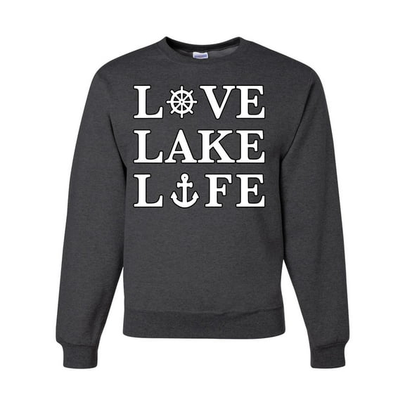 Wild Bobby, Anchor Wheels Love Lake Life, Unisex Crewneck Graphic Sweatshirt, Heather Black, 3X-Large