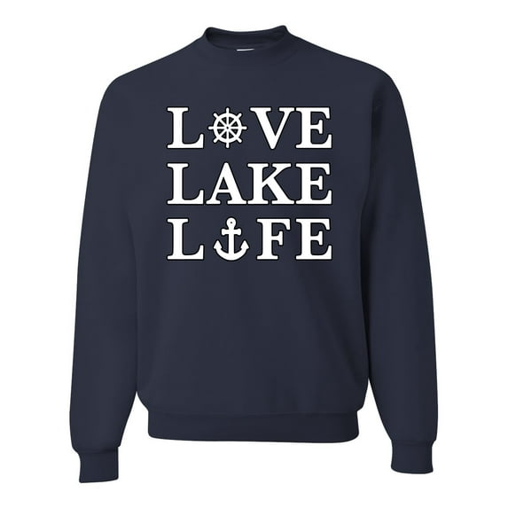 Wild Bobby, Anchor Wheels Love Lake Life, Unisex Crewneck Graphic Sweatshirt, Navy, Small
