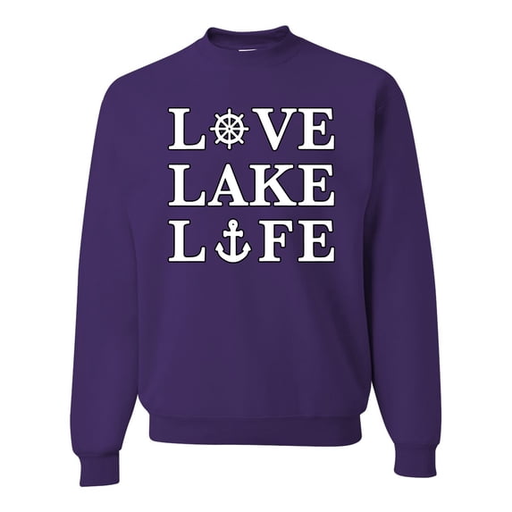 Wild Bobby, Anchor Wheels Love Lake Life, Unisex Crewneck Graphic Sweatshirt, Purple, Small