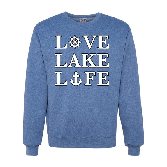 Wild Bobby, Anchor Wheels Love Lake Life, Unisex Crewneck Graphic Sweatshirt, Vintage Heather Blue, Large