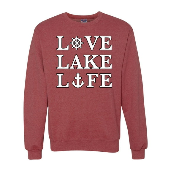 Wild Bobby, Anchor Wheels Love Lake Life, Unisex Crewneck Graphic Sweatshirt, Vintage Heather Red, X-Large