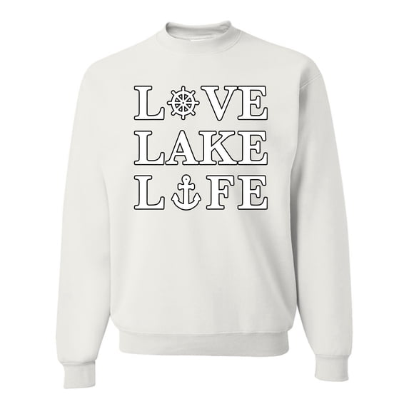 Wild Bobby, Anchor Wheels Love Lake Life, Unisex Crewneck Graphic Sweatshirt, White, 3X-Large