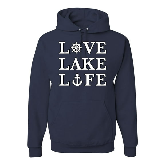 Wild Bobby, Anchor Wheels Love Lake Life, Unisex Graphic Hoodie Sweatshirt, Navy, X-Large