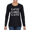 thumbnail image 1 of Wild Bobby, Anchor Wheels Love Lake Life, Women Graphic Long Sleeve Tee, Black, Small, 1 of 4
