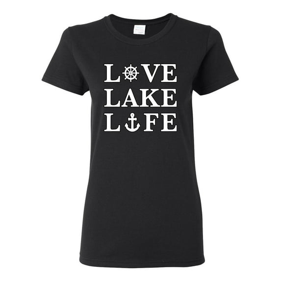 Wild Bobby, Anchor Wheels Love Lake Life, Women Graphic Tee, Black, Small