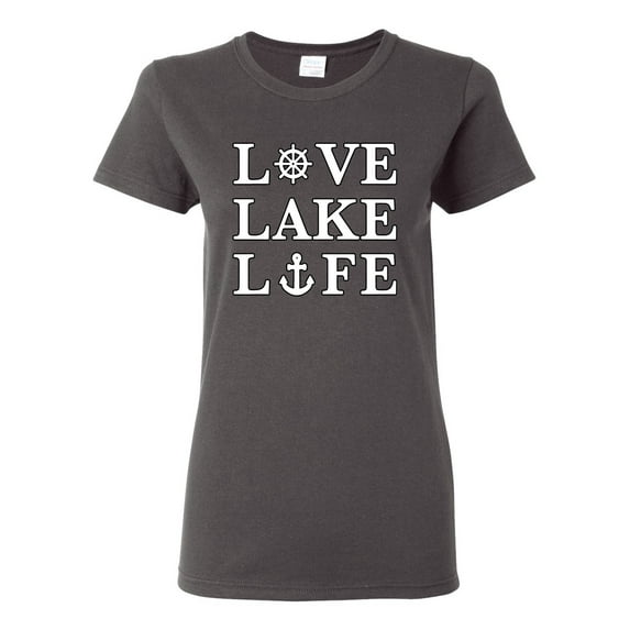 Wild Bobby, Anchor Wheels Love Lake Life, Women Graphic Tee, Charcoal, Large