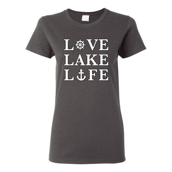 Wild Bobby, Anchor Wheels Love Lake Life, Women Graphic Tee, Charcoal, Small