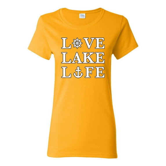 Wild Bobby, Anchor Wheels Love Lake Life, Women Graphic Tee, Gold, Large