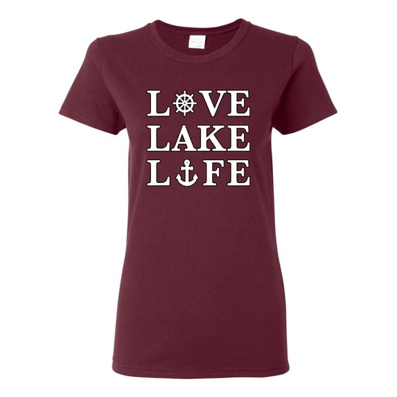 Wild Bobby, Anchor Wheels Love Lake Life, Women Graphic Tee, Maroon, 3X-Large