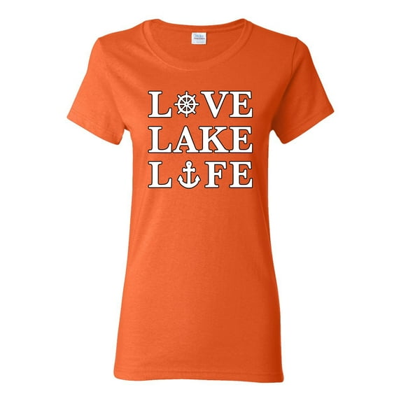 Wild Bobby, Anchor Wheels Love Lake Life, Women Graphic Tee, Orange, Large