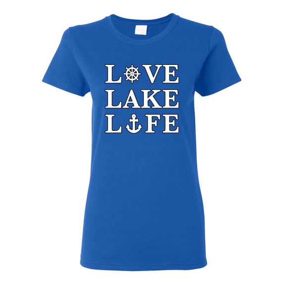 Wild Bobby, Anchor Wheels Love Lake Life, Women Graphic Tee, Royal, Small