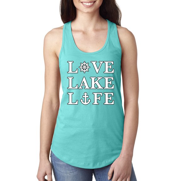 Wild Bobby, Anchor Wheels Love Lake Life, Women Racerback Tank Top, Tahiti Blue, Medium