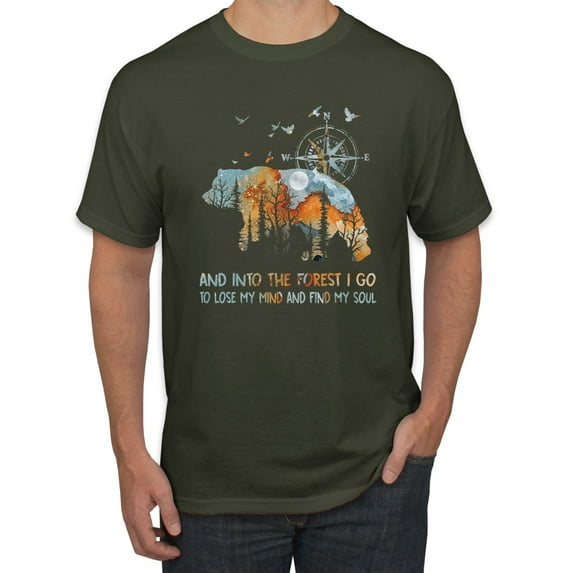 Wild Bobby, And Into The Forest I Go To Lose My Mind, Animal Lover, Men Graphic Tee, Military Green, Large