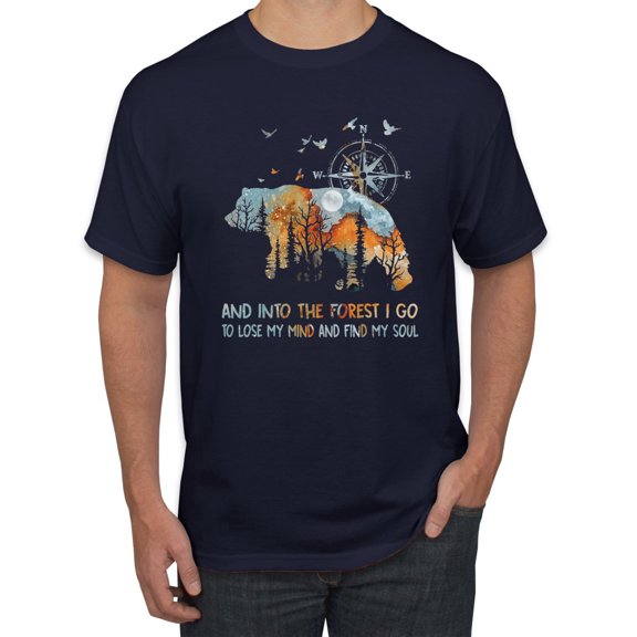 Wild Bobby, And Into The Forest I Go To Lose My Mind, Animal Lover, Men Graphic Tee, Navy, Large