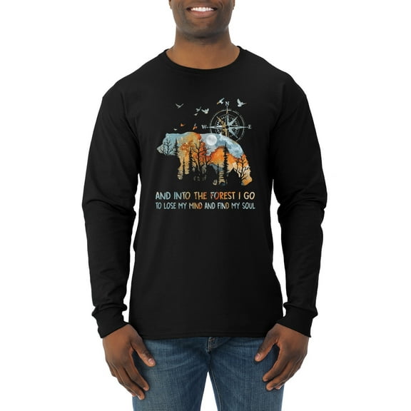 Wild Bobby, And Into The Forest I Go To Lose My Mind, Animal Lover, Men Long Sleeve Shirt, Black, Small