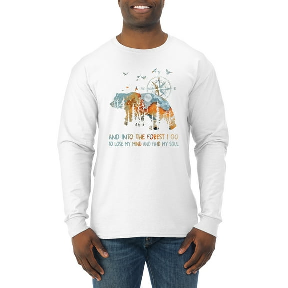 Wild Bobby, And Into The Forest I Go To Lose My Mind, Animal Lover, Men Long Sleeve Shirt, White, X-Large