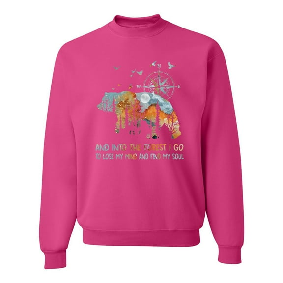 Wild Bobby, And Into The Forest I Go To Lose My Mind, Animal Lover, Unisex Crewneck Graphic Sweatshirt, Fuschia, X-Large