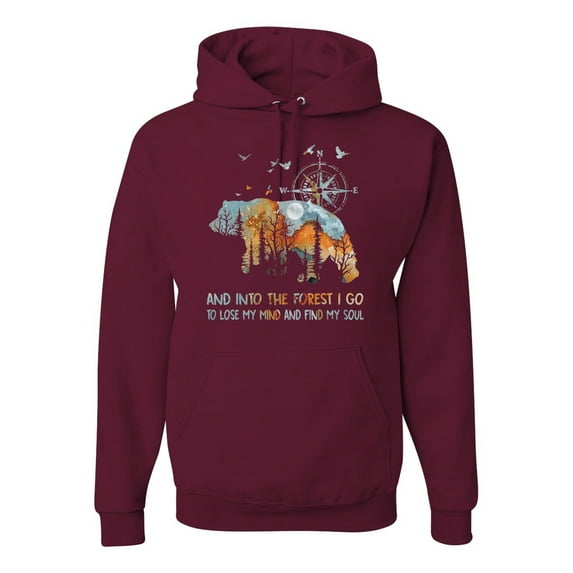 Wild Bobby, And Into The Forest I Go To Lose My Mind, Animal Lover, Unisex Graphic Hoodie Sweatshirt, Maroon, XX-Large