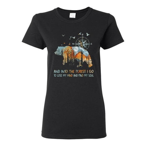 Wild Bobby, And Into The Forest I Go To Lose My Mind, Animal Lover, Women Graphic Tee, Black, Small
