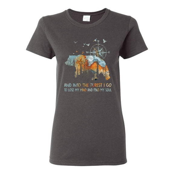 Wild Bobby, And Into The Forest I Go To Lose My Mind, Animal Lover, Women Graphic Tee, Charcoal, Medium