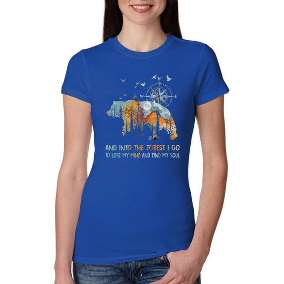 Wild Bobby, And Into The Forest I Go To Lose My Mind, Animal Lover, Women Slim Fit Junior Tee, Royal, Medium