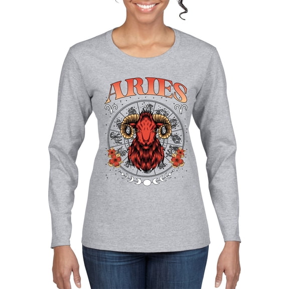 Wild Bobby Aries the Ram, Fire Spring Equinox March 20 April 19, Constellations Horoscope Zodiac Birthday Birth Month Stone Gift for Men Women Graphic Long Sleeve Tee