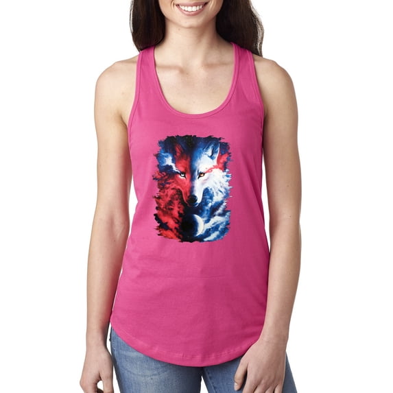 Wild Bobby, Artic Wolf Light Dark Good Bad Moon | Womens Animal Lover Jersey Racerback Tank Top, Raspberry, X-Large